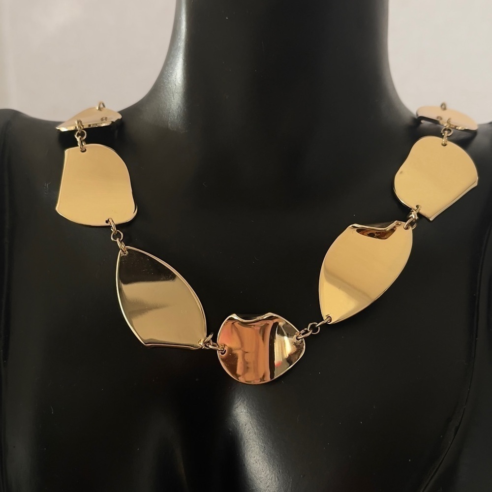 Halogen gold tone plate statement necklace